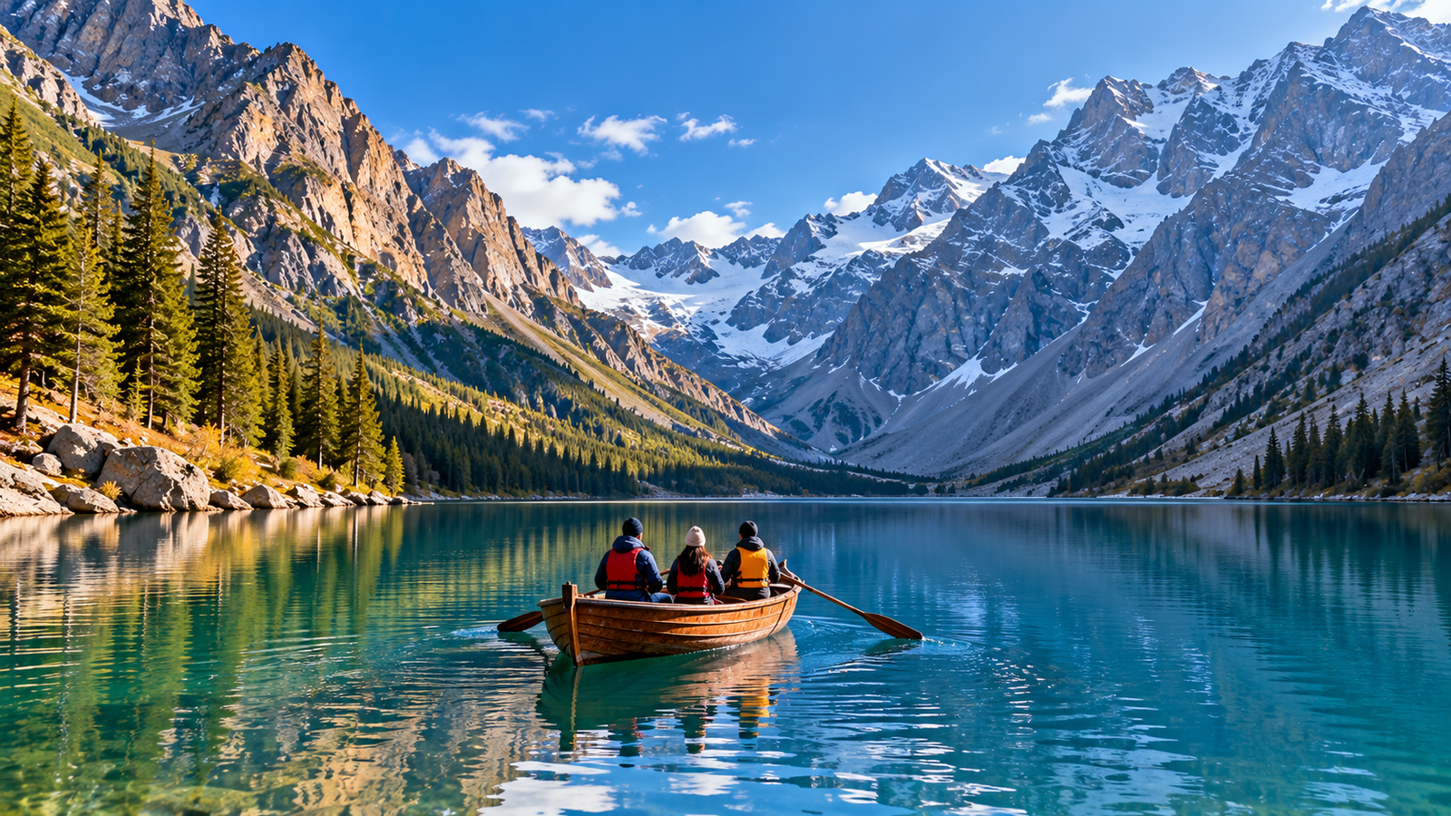Peaceful lake and mountains for a personalized trip