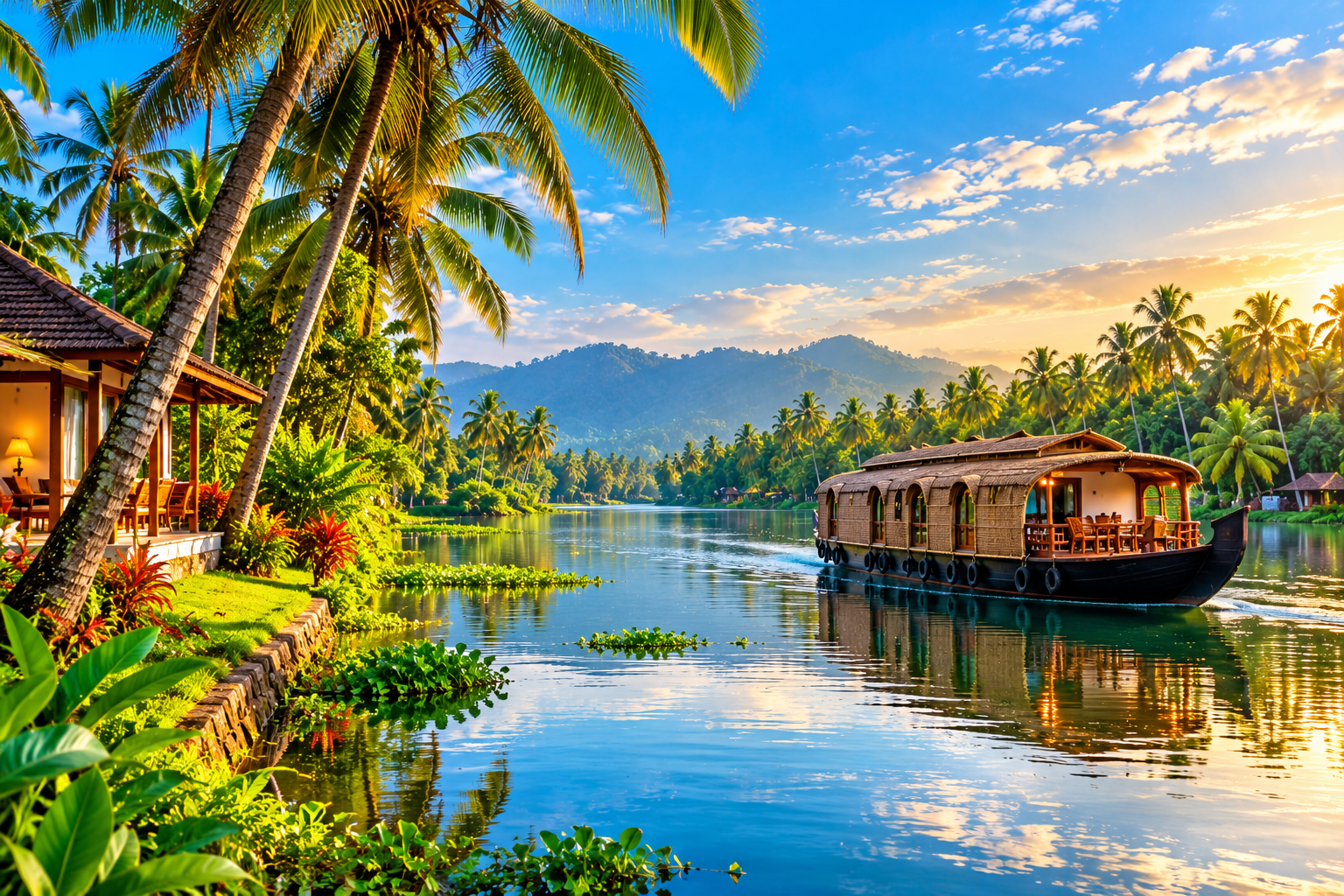 Lush green landscape and backwaters in Kerala